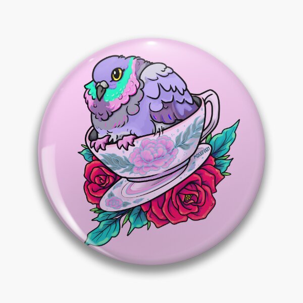 Item preview, Pigeon  in a Tea Cup, Fluffy with Red Roses designed and sold by MoxxiFoxxy.