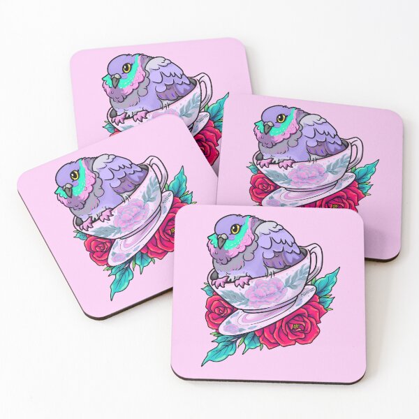 Item preview, Pigeon  in a Tea Cup, Fluffy with Red Roses designed and sold by MoxxiFoxxy.