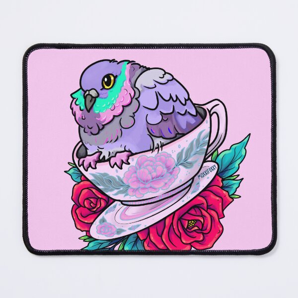 Item preview, Pigeon in a Tea Cup, Fluffy with Red Roses designed and sold by MoxxiFoxxy.