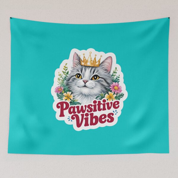 Item preview, Pawsitive Vibes Cute Cat Quote With Flowers designed and sold by TheArtOfPat.
