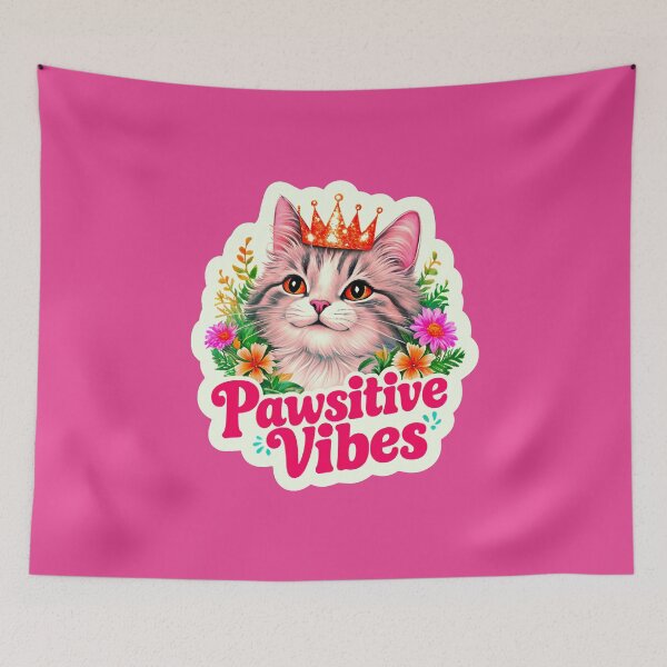 Item preview, Pawsitive Vibes Cute Cat Quote With Flowers designed and sold by TheArtOfPat.