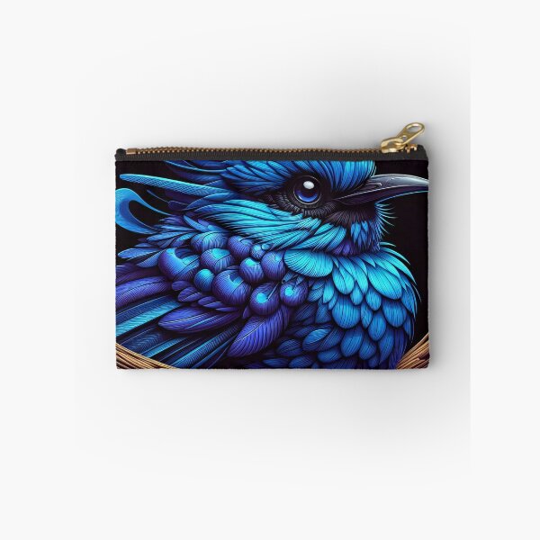 Item preview, A vibrant blue bird, its intricate feather patterns set against a black background designed and sold by homydesign.