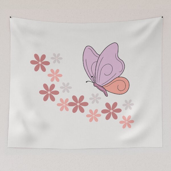 Item preview, Peach purple butterfly floral art designed and sold by Kinkalow.