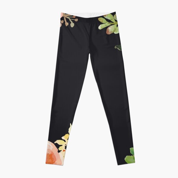 Floral Wreath Design on Black Background Leggings