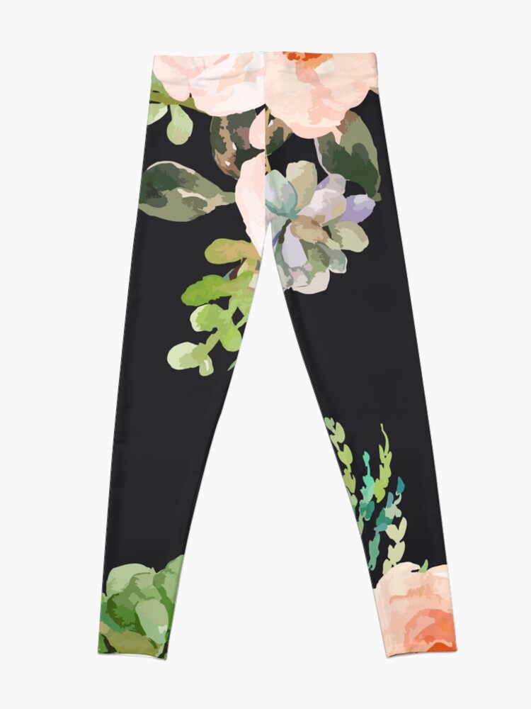 Alternate view of Floral Wreath Design on Black Background Leggings