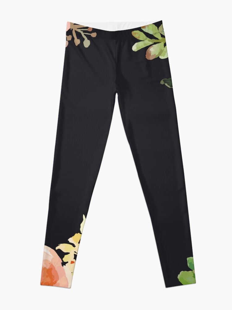 Alternate view of Floral Wreath Design on Black Background Leggings