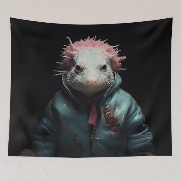 Item preview, Stylish Axolotl in a Blue Jacket designed and sold by Sillytoe.