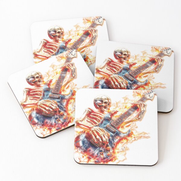 Item preview, Skeleton on fire playing electric guitar designed and sold by sandpiperUSA.