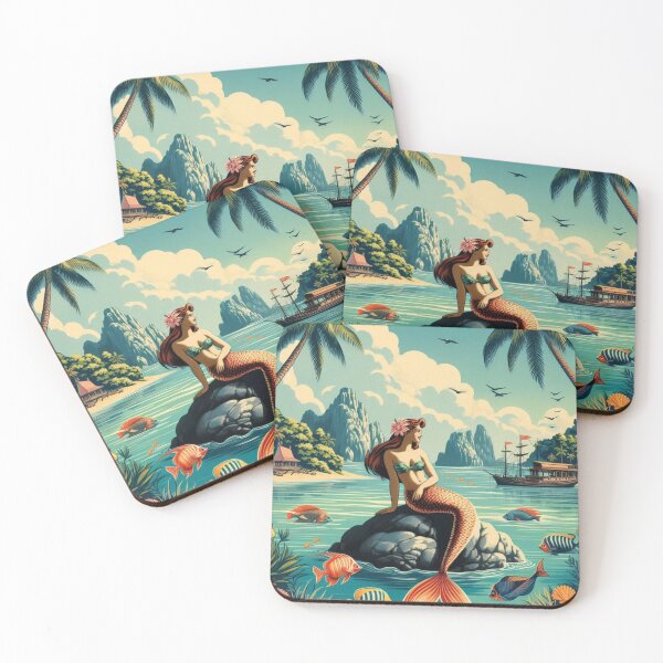 Item preview, Vintage Travel Poster Style Mermaid  designed and sold by SeaStarAlex.