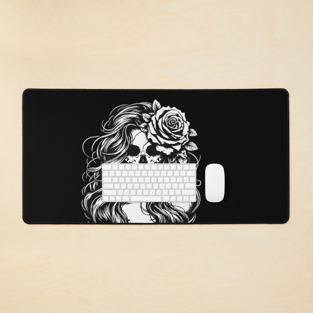 "Dark Art Skull Girl with Long Hair Woman Grunge Vintage Tattoo ...