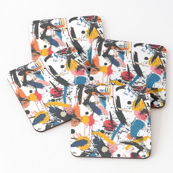 Item preview, Energetic abstract artwork featuring bold splashes of vibrant colors on a black background, creating a lively and chaotic composition. designed and sold by ManeeStore.