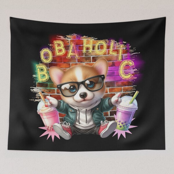 Artikelvorschau, Corgi Bobaholic mit BOBA-Tee Milchtee Bubble Tea entworfen und verkauft von DegraDesign.