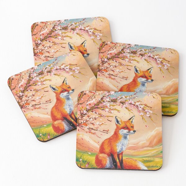 Aperçu de l'œuvre Portrait de renard. Fleur de cerisier, renard floral, renard vintage, tableau renard, style Pierre-Auguste Renoir créée et vendue par FoxVibes.