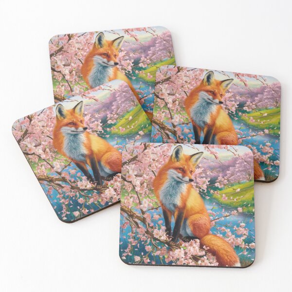 Aperçu de l'œuvre Portrait de renard. Fleur de cerisier, renard floral, renard vintage, tableau renard, style Pierre-Auguste Renoir créée et vendue par FoxVibes.