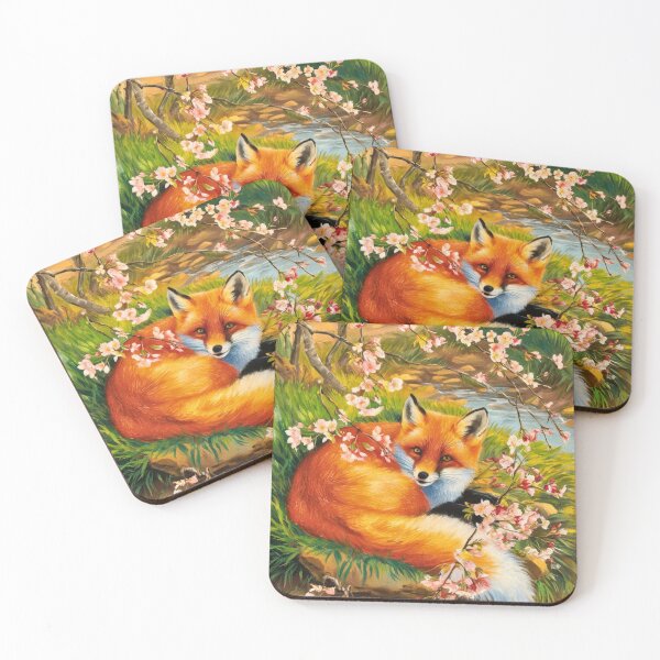 Aperçu de l'œuvre Portrait de renard. Fleur de cerisier, renard floral, renard vintage, tableau renard, style Pierre-Auguste Renoir créée et vendue par FoxVibes.