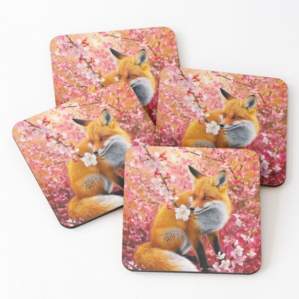 Aperçu de l'œuvre Portrait de renard. Fleur de cerisier, renard floral, renard vintage, tableau renard, style Pierre-Auguste Renoir créée et vendue par FoxVibes.