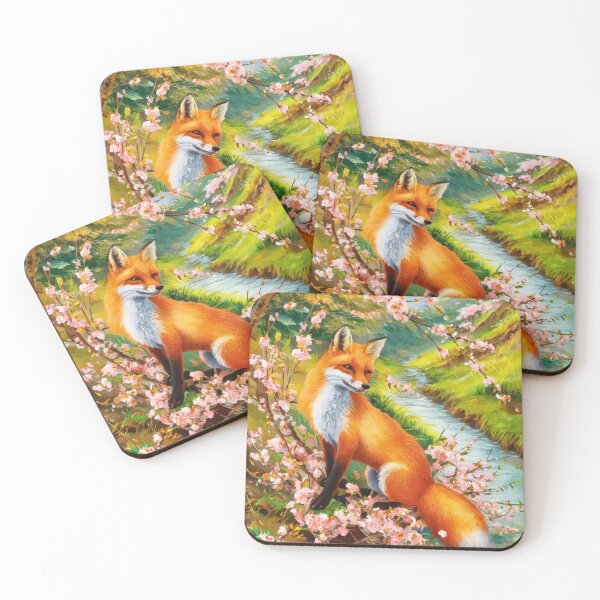 Aperçu de l'œuvre Portrait de renard. Fleur de cerisier, renard floral, renard vintage, tableau renard, style Pierre-Auguste Renoir créée et vendue par FoxVibes.