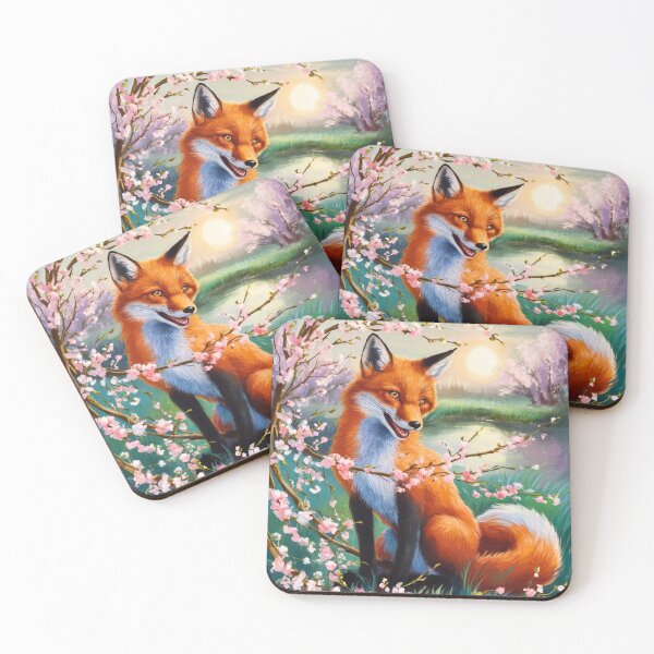 Aperçu de l'œuvre Portrait de renard. Fleur de cerisier, renard floral, renard vintage, tableau renard, style Pierre-Auguste Renoir créée et vendue par FoxVibes.