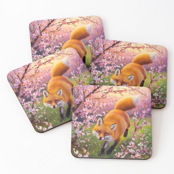 Aperçu de l'œuvre Portrait de renard. Fleur de cerisier, renard floral, renard vintage, tableau renard, style Pierre-Auguste Renoir créée et vendue par FoxVibes.