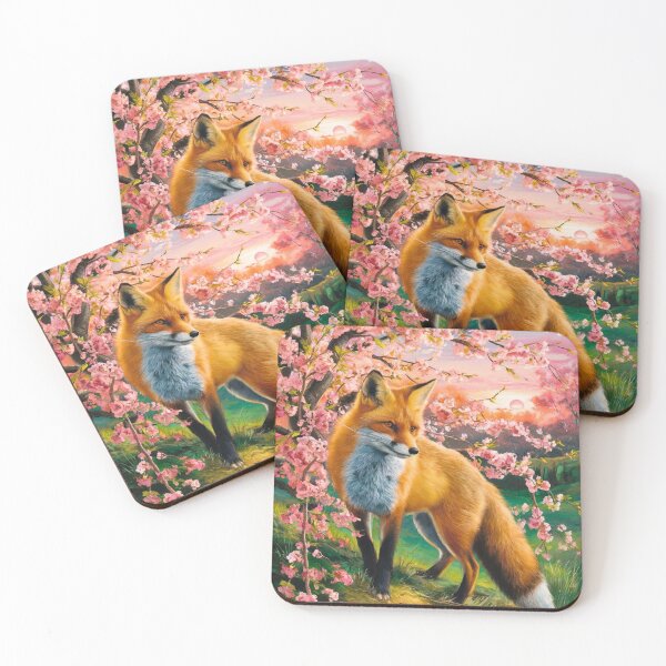 Aperçu de l'œuvre Portrait de renard. Fleur de cerisier, renard floral, renard vintage, tableau renard, style Pierre-Auguste Renoir créée et vendue par FoxVibes.