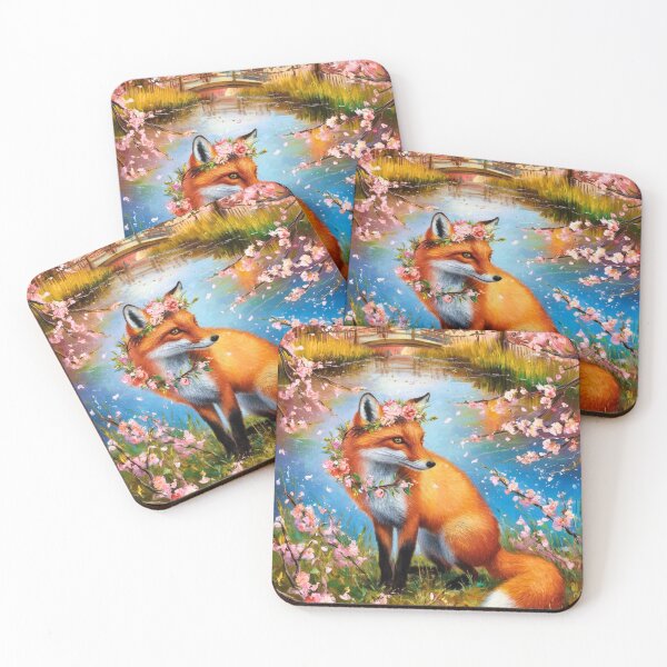 Aperçu de l'œuvre Portrait de renard. Fleur de cerisier, renard floral, renard vintage, tableau renard, style Pierre-Auguste Renoir créée et vendue par FoxVibes.