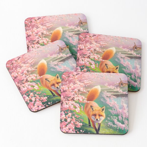 Aperçu de l'œuvre Portrait de renard. Fleur de cerisier, renard floral, renard vintage, tableau renard, style Pierre-Auguste Renoir créée et vendue par FoxVibes.