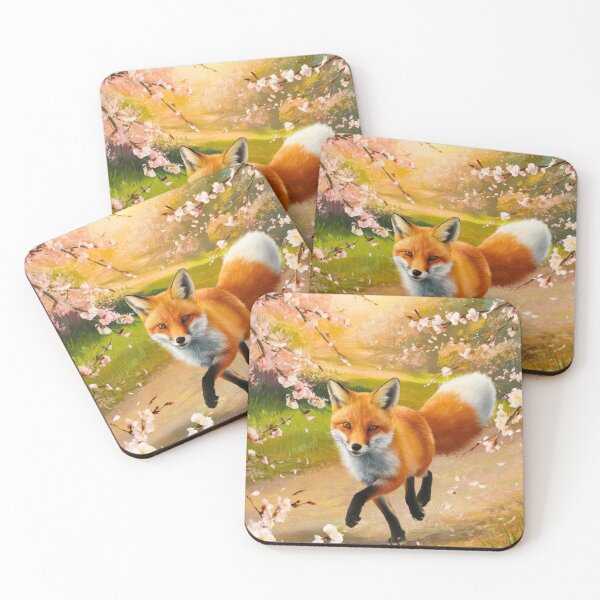 Aperçu de l'œuvre Portrait de renard. Fleur de cerisier, renard floral, renard vintage, tableau renard, style Pierre-Auguste Renoir créée et vendue par FoxVibes.