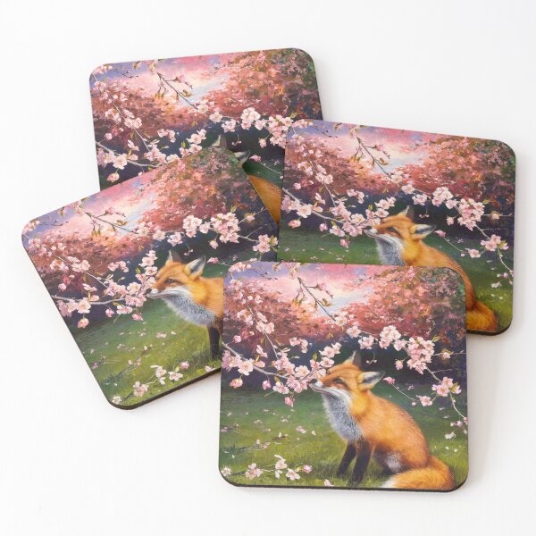 Aperçu de l'œuvre Portrait de renard. Fleur de cerisier, renard floral, renard vintage, tableau renard, style Pierre-Auguste Renoir créée et vendue par FoxVibes.