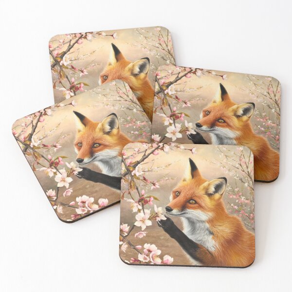 Aperçu de l'œuvre Portrait de renard. Fleur de cerisier, renard floral, renard vintage, tableau renard, style Pierre-Auguste Renoir créée et vendue par FoxVibes.