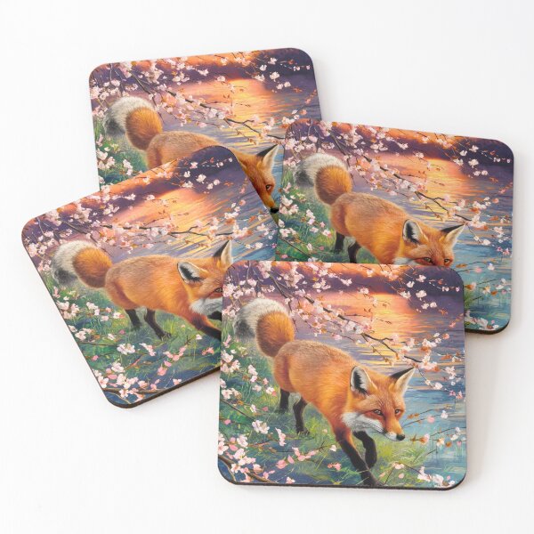 Aperçu de l'œuvre Portrait de renard. Fleur de cerisier, renard floral, renard vintage, tableau renard, style Pierre-Auguste Renoir créée et vendue par FoxVibes.