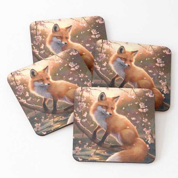 Aperçu de l'œuvre Portrait de renard. Fleur de cerisier, renard floral, renard vintage, tableau renard, style Pierre-Auguste Renoir créée et vendue par FoxVibes.