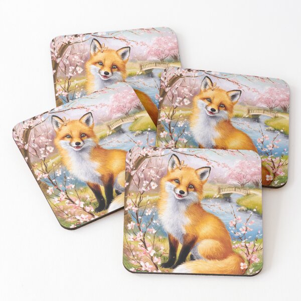 Aperçu de l'œuvre Portrait de renard. Fleur de cerisier, renard floral, renard vintage, tableau renard, style Pierre-Auguste Renoir créée et vendue par FoxVibes.