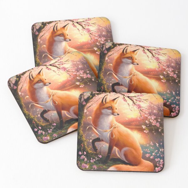 Aperçu de l'œuvre Portrait de renard. Fleur de cerisier, renard floral, renard vintage, tableau renard, style Pierre-Auguste Renoir créée et vendue par FoxVibes.