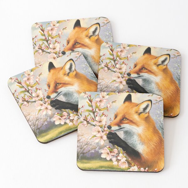 Aperçu de l'œuvre Portrait de renard. Fleur de cerisier, renard floral, renard vintage, tableau renard, style Pierre-Auguste Renoir créée et vendue par FoxVibes.