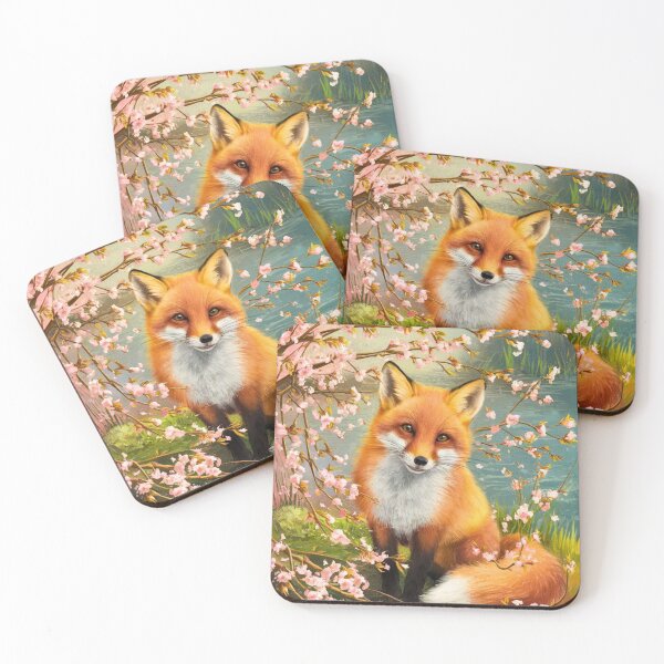 Aperçu de l'œuvre Portrait de renard. Fleur de cerisier, renard floral, renard vintage, tableau renard, style Pierre-Auguste Renoir créée et vendue par FoxVibes.