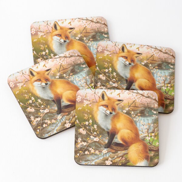 Aperçu de l'œuvre Portrait de renard. Fleur de cerisier, renard floral, renard vintage, tableau renard, style Pierre-Auguste Renoir créée et vendue par FoxVibes.