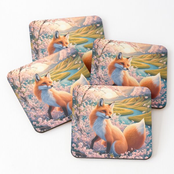 Aperçu de l'œuvre Portrait de renard. Fleur de cerisier, renard floral, renard vintage, tableau renard, style Pierre-Auguste Renoir créée et vendue par FoxVibes.