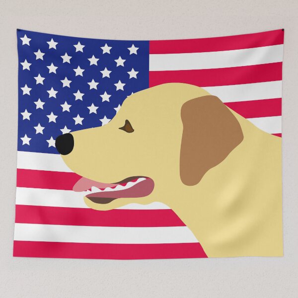 Item preview, Yellow Labrador Profile with US Flag designed and sold by HappyLabradors.