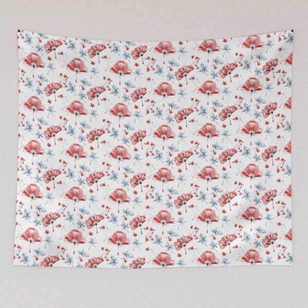 Item preview, Seamless pattern with red Japanese fans and leaves designed and sold by Ekalininart.