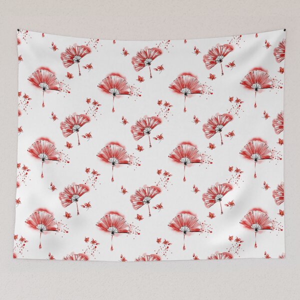 Item preview, Seamless pattern with red Japanese fans and flowers designed and sold by Ekalininart.