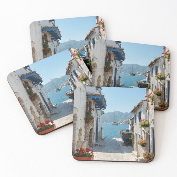 Item preview, White Painted Stone Houses and Cobblestones Of Old Marmaris designed and sold by taiche.