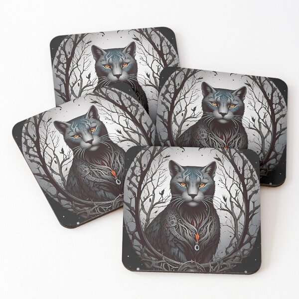 Item preview, Portrait of a blue illustrated mystical cat designed and sold by FocusedArt.