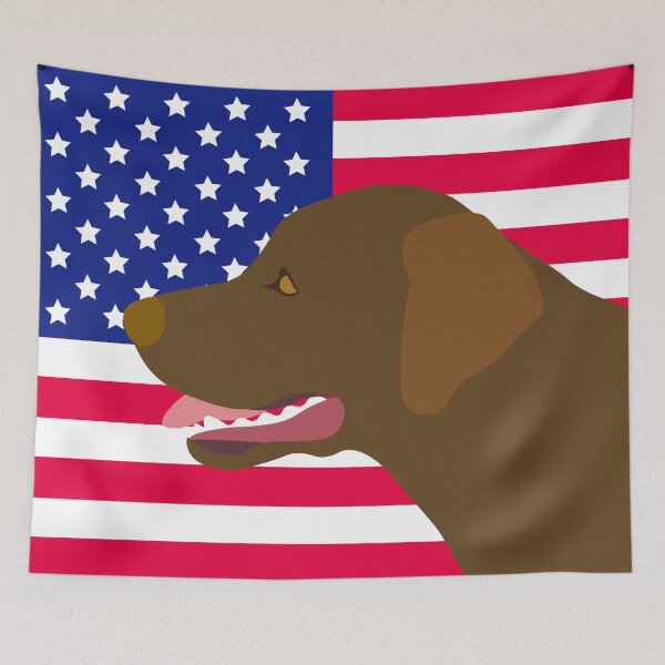 Item preview, Chocolate Labrador Profile with US Flag designed and sold by HappyLabradors.
