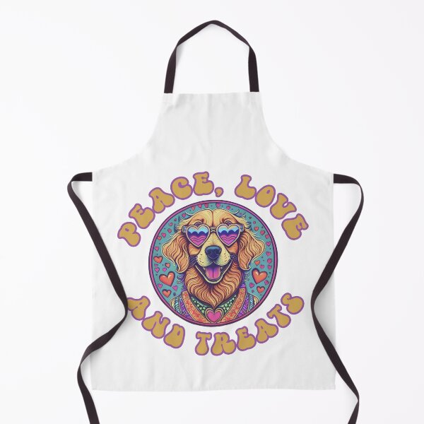 Item preview, hippie golden retriever dog wearing love heart sunglasses with words Peace, Love, Treats designed and sold by planetgolden.