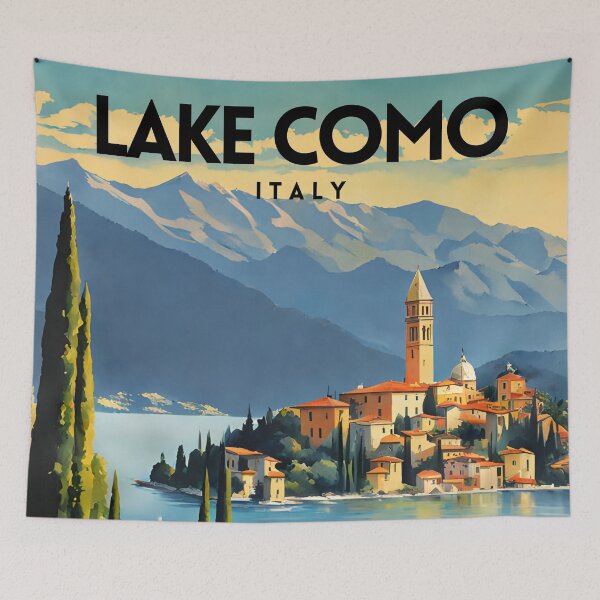 Item preview, Lake Como Italy Minimal Vintage Travel Poster designed and sold by ZionPosteria.