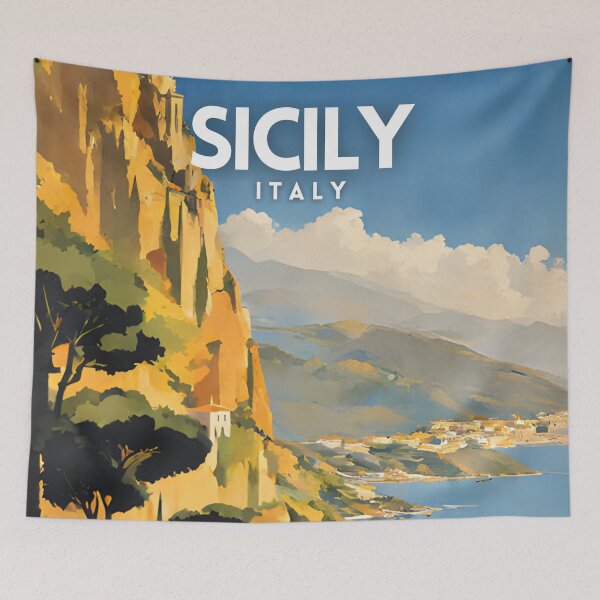 Item preview, Sicily Italy Retro Vintage Travel Art Poster designed and sold by ZionPosteria.
