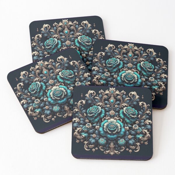 Item preview, Midnight Blue & Turquoise Rococo With Roses designed and sold by DesignsByPrnces.