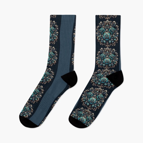Item preview, Midnight Blue & Turquoise Rococo With Roses designed and sold by DesignsByPrnces.