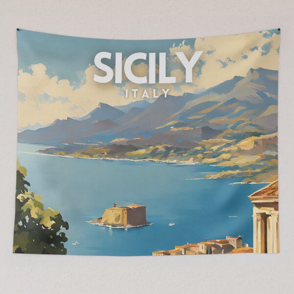 Item preview, Sicily Italy Retro Vintage Travel Poster designed and sold by ZionPosteria.