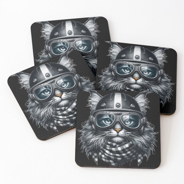 Item preview, Biker Maine Coon Cat In Cool Helmet designed and sold by TomFrontierArt.
